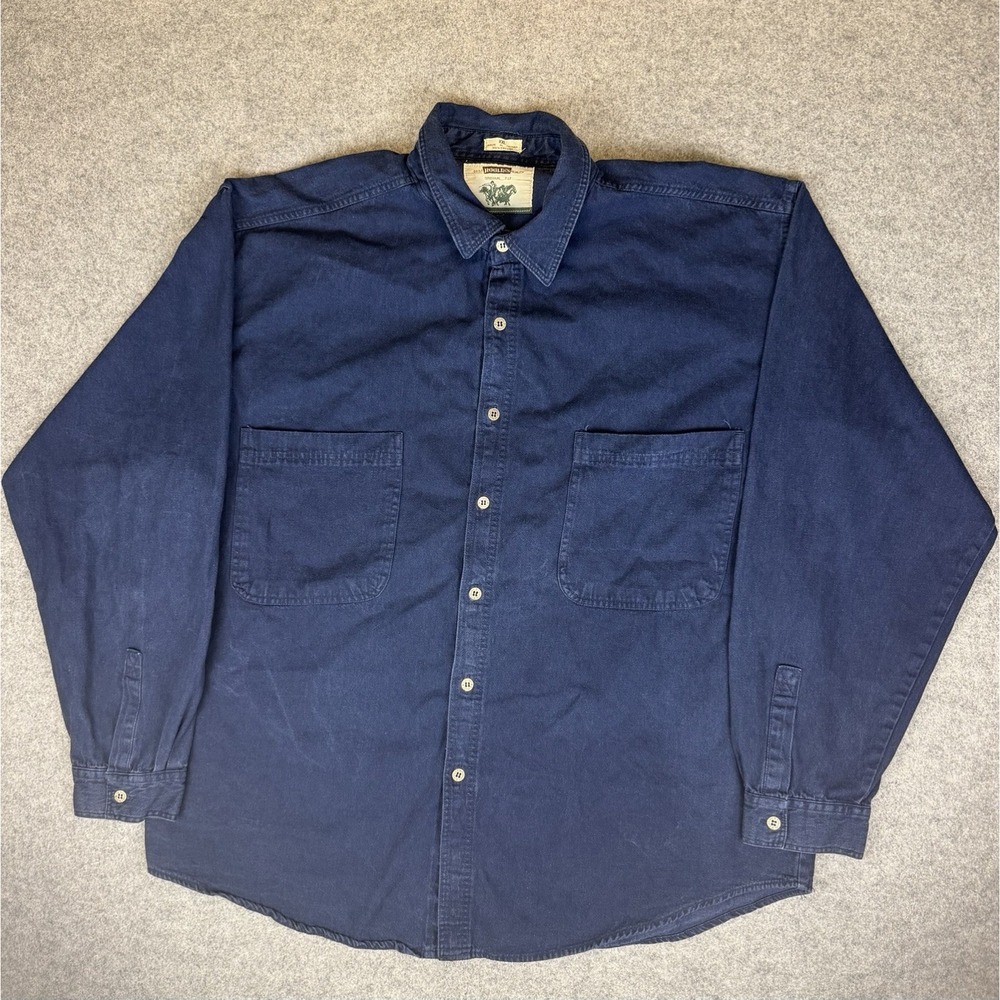 VTG Roglins Denim Shirt XXL Men Blue Cotton Long Sleeve Button Up Workwear